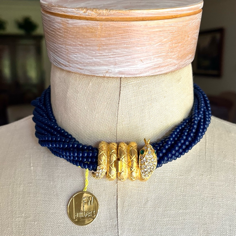 Vintage FW Lambert Snake Necklace with Natural Sapphire Beads
